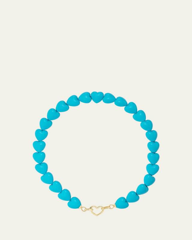 18K Turquoise Oversized Heart Beads Necklace